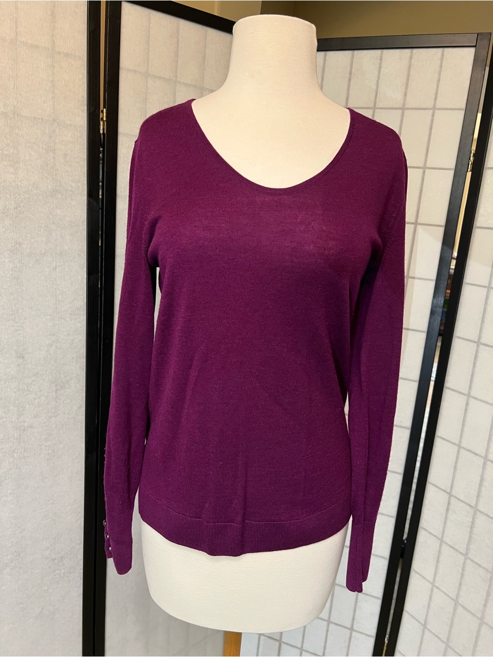 Talbots Deep Purple Scoop Neck Long Sleeve Top